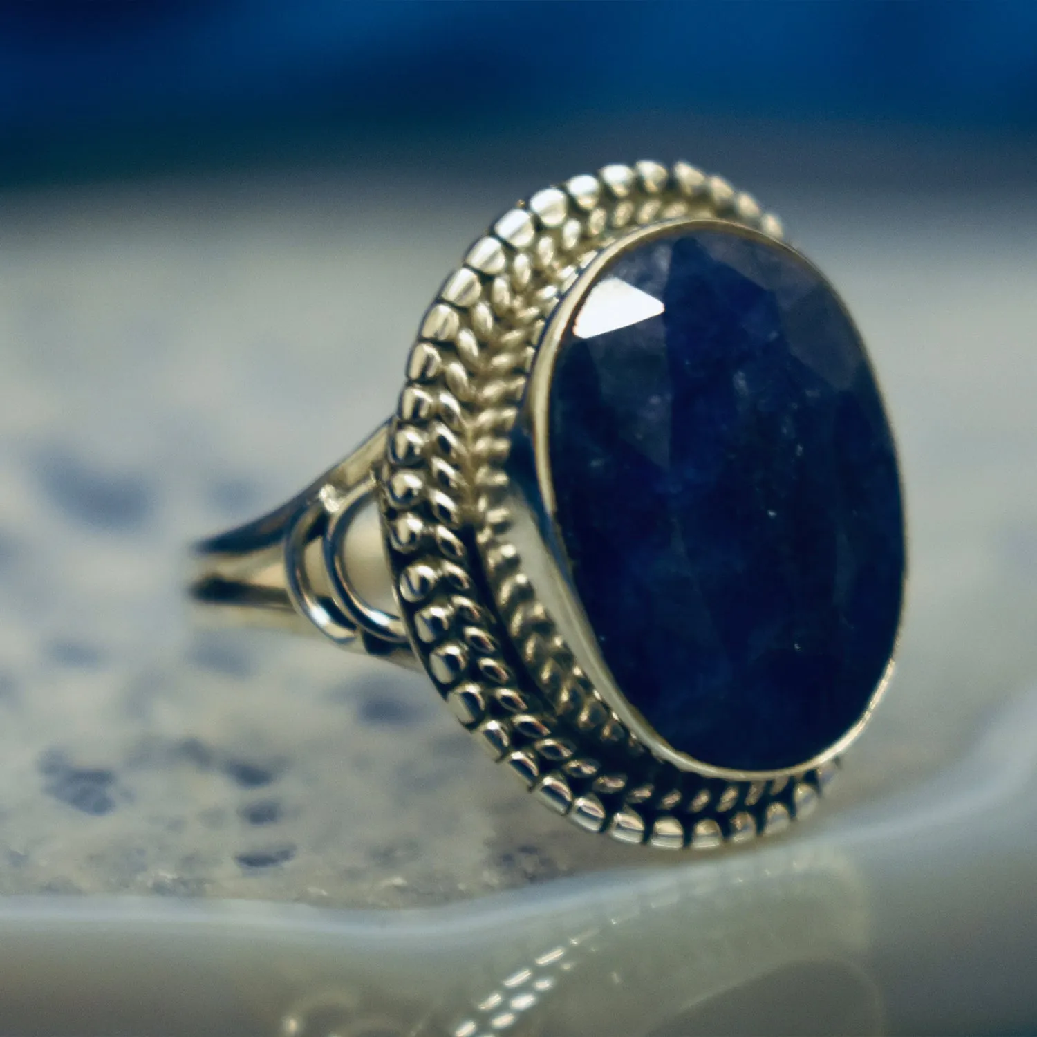 Detailed Sapphire Ring (925) Sterling Silver