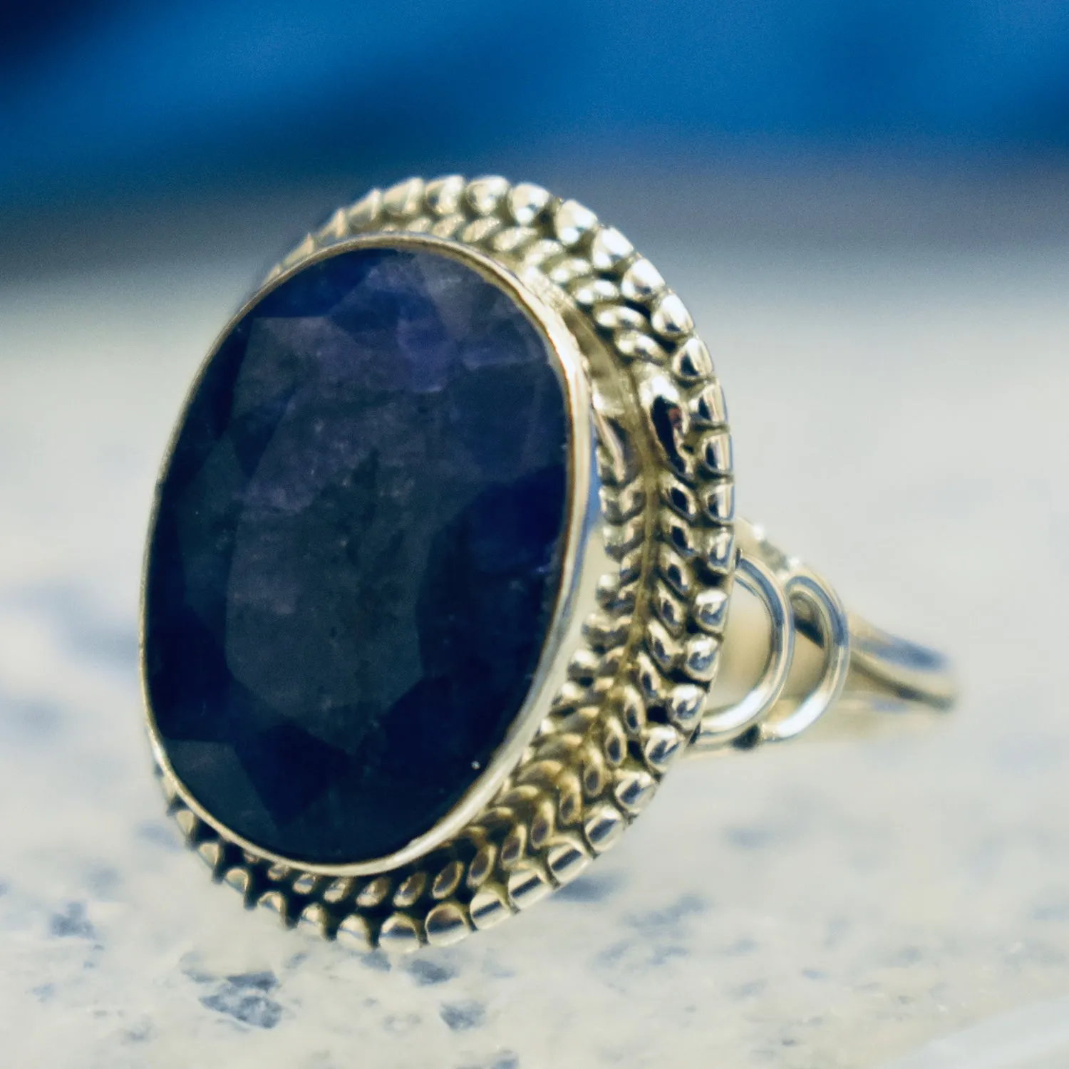 Detailed Sapphire Ring (925) Sterling Silver