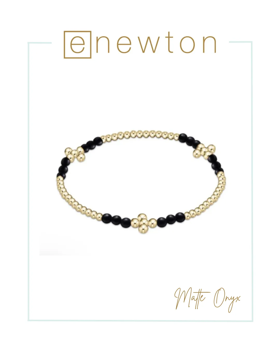 E Newton Signature Cross Gold Bliss Pattern 2.5mm Bead Bracelet - Matte Onyx