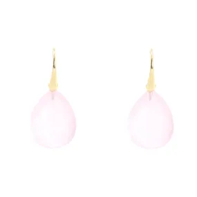 Earrings - Drop Almond Shape Rose Quartz & Gold Plated Sterling Silver