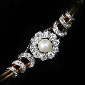 Edwardian 1.10 CTW Diamond and Pearl Bangle Bracelet