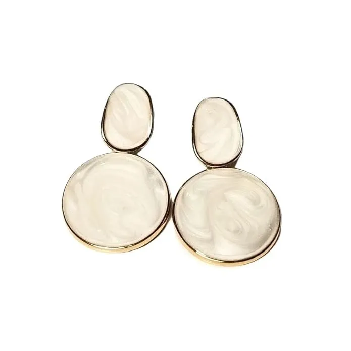 Elegant Marble Finish Rhodium Polished Earrings: Timeless Sophistication