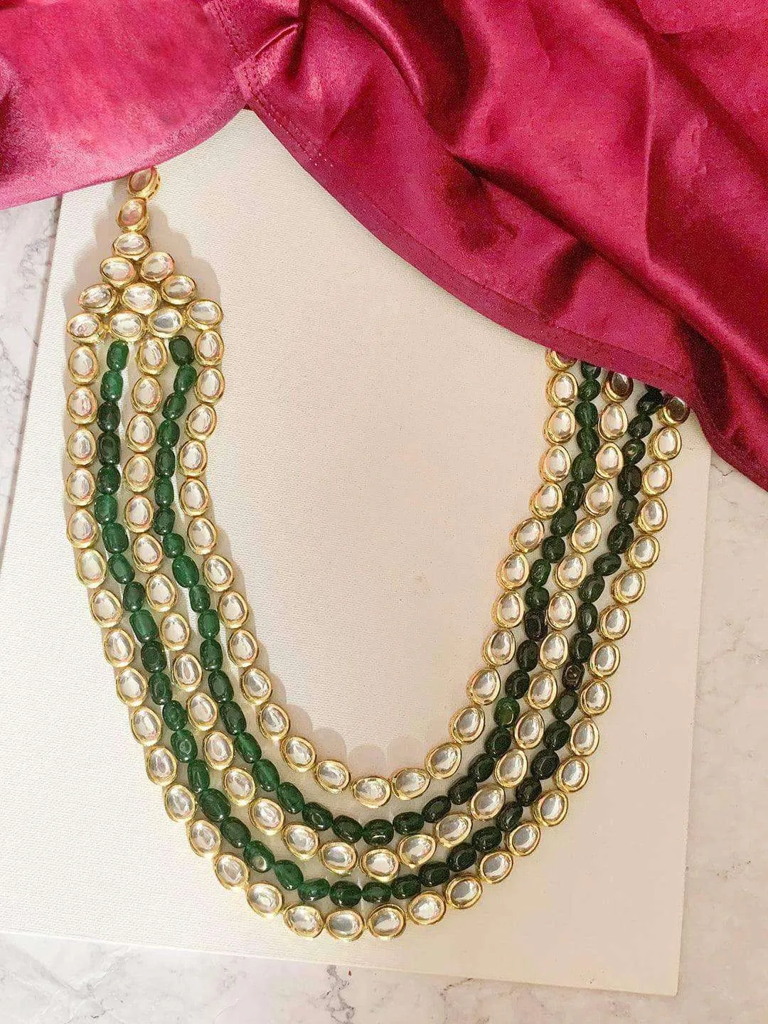 Emerald And Kundan Layered Long Necklace