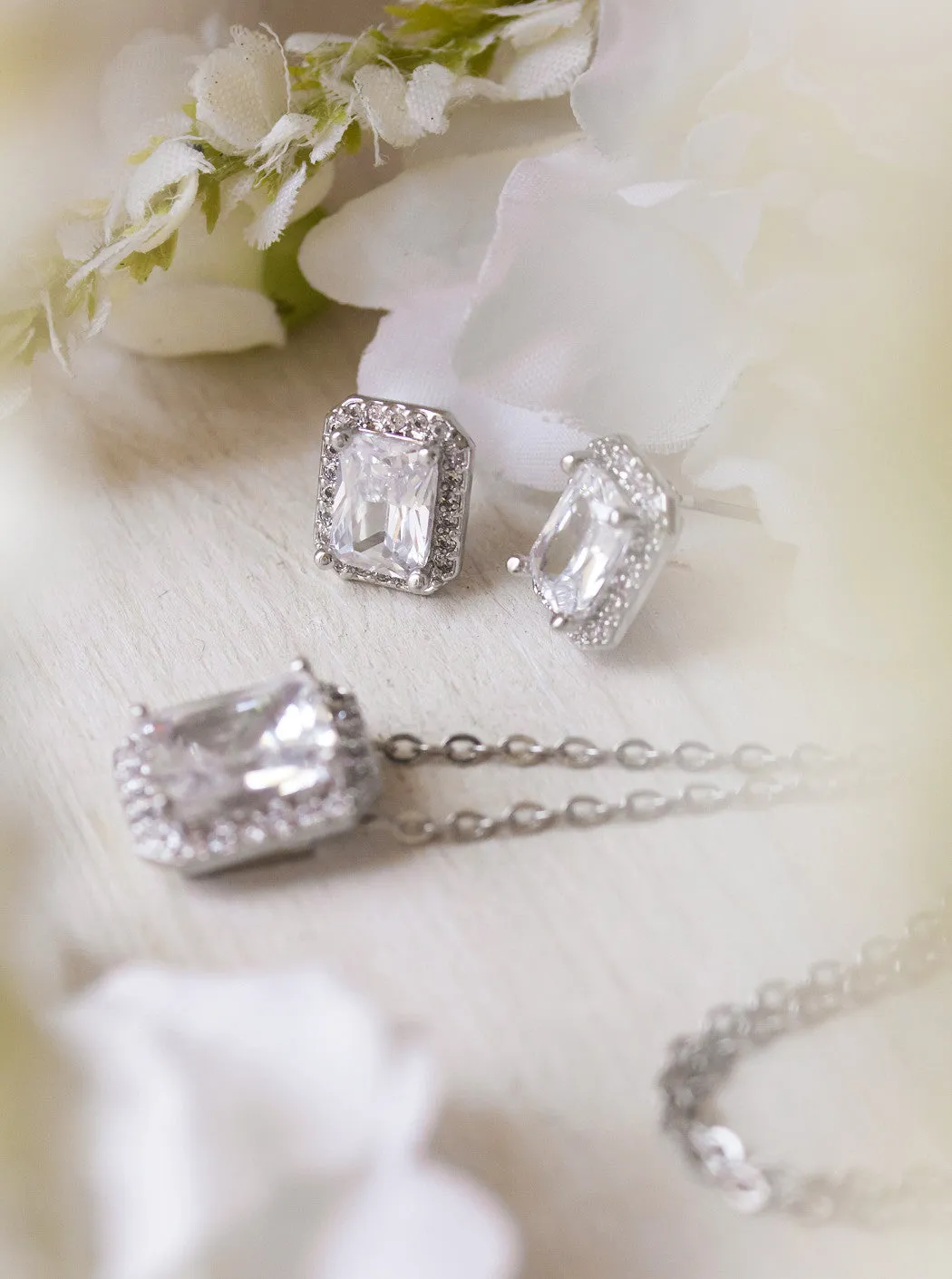 Emerald Cut Earring and Necklace Set