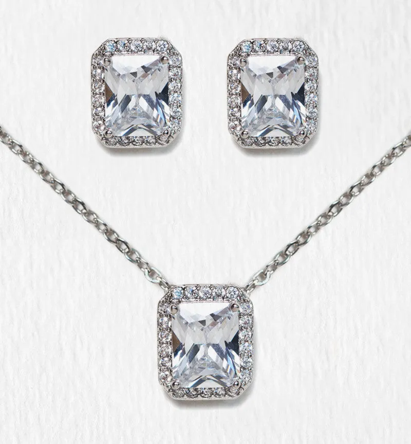 Emerald Cut Earring and Necklace Set