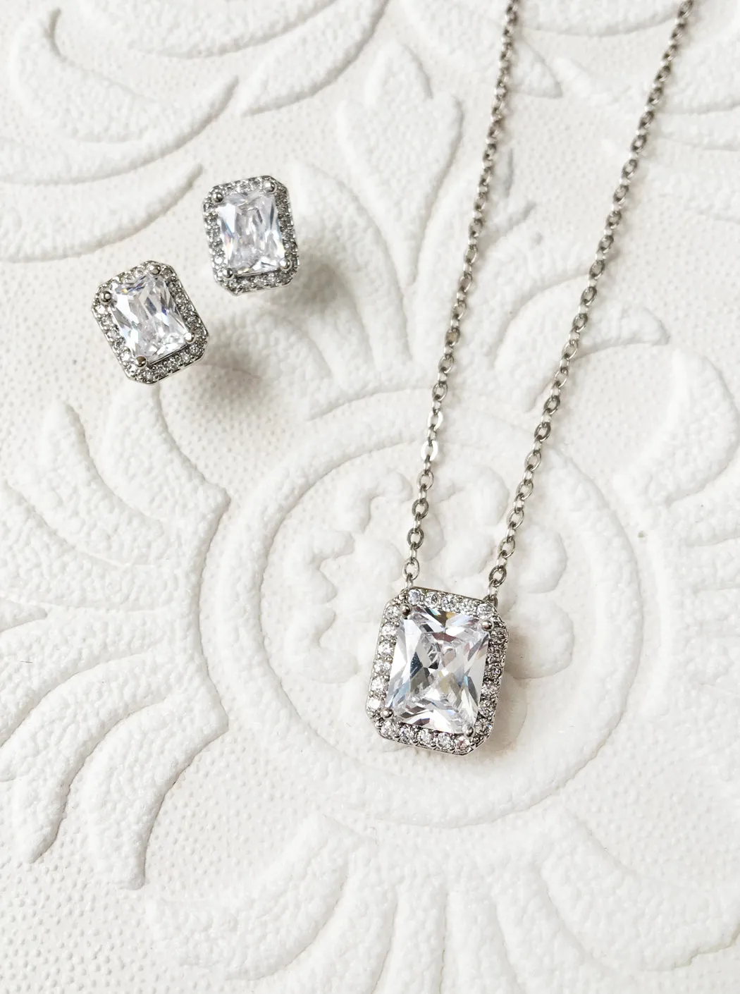 Emerald Cut Earring and Necklace Set