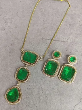 Emerald Green Necklace With Earring Set