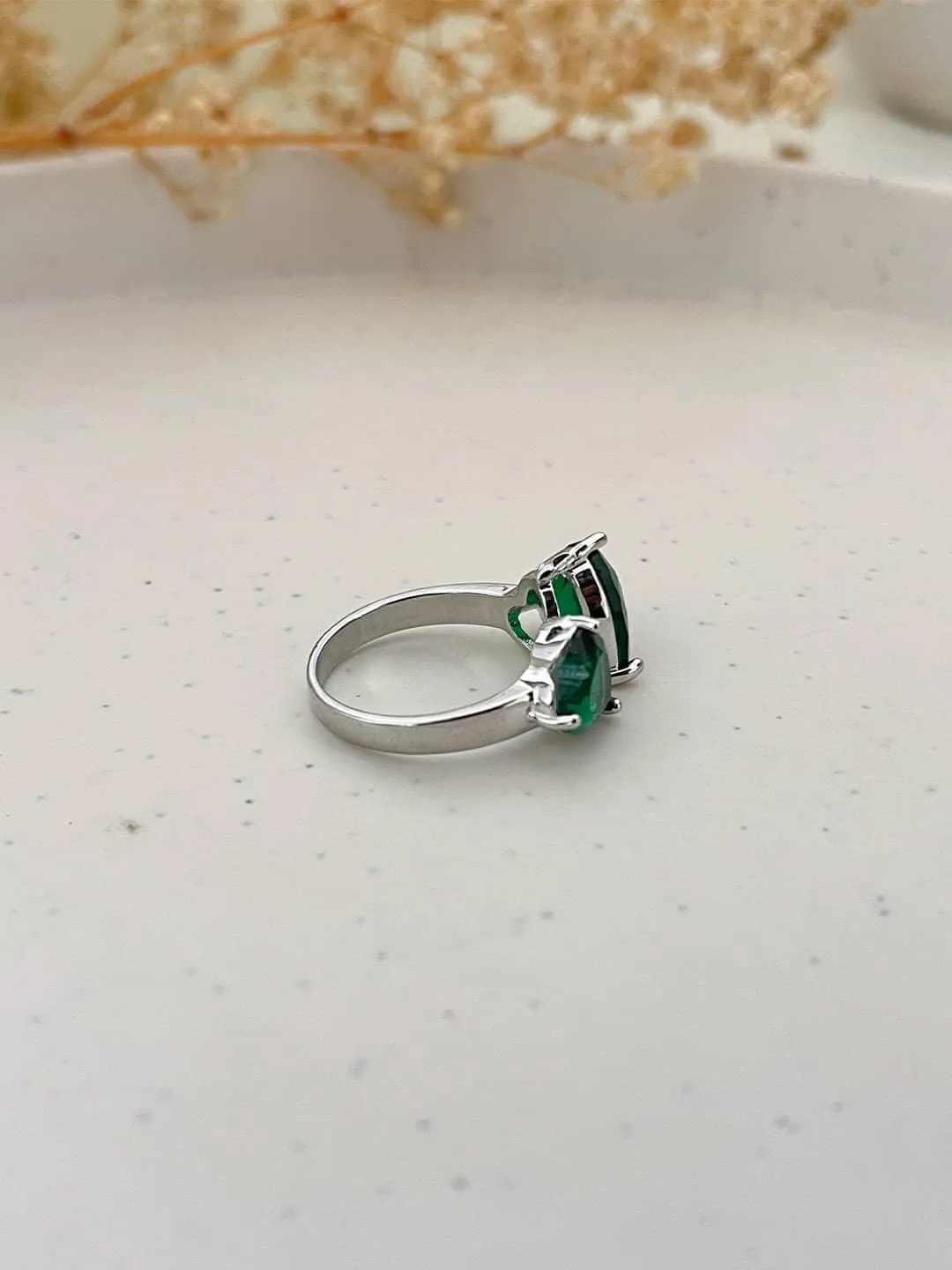 Emerald Green Stone Silver Ring