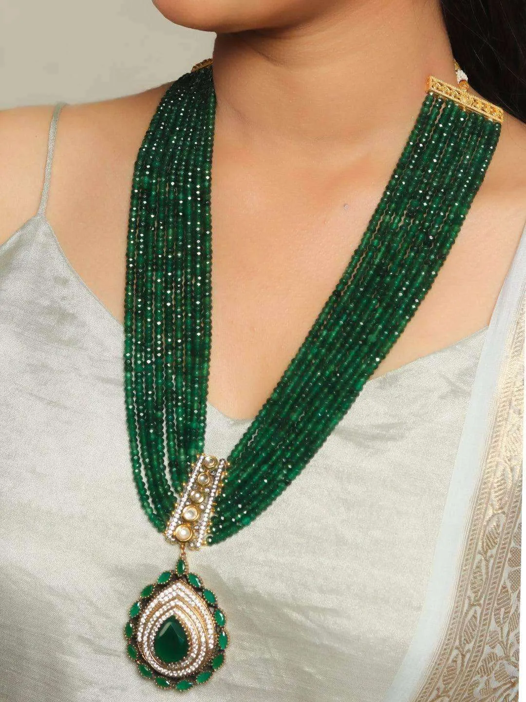 Emerald Long Victorian Pendant Set