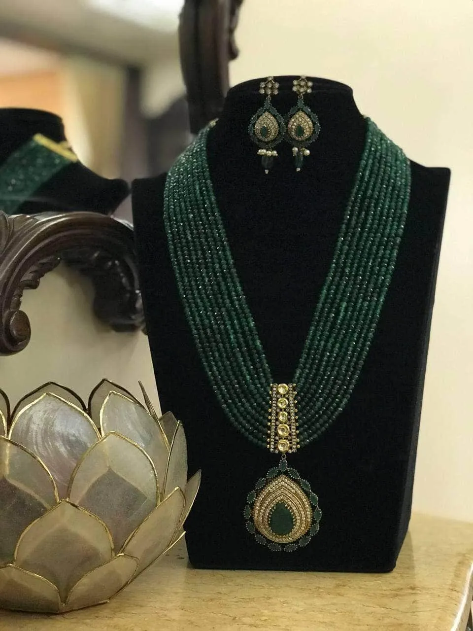 Emerald Long Victorian Pendant Set