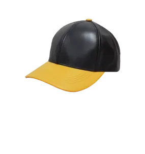 Emstate Black and Yellow Men's Genuine Cowhind Leather Adjustable Baseball Cap