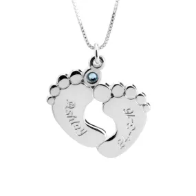 Engraved Baby Feet with Birthstone -Sterling Silver