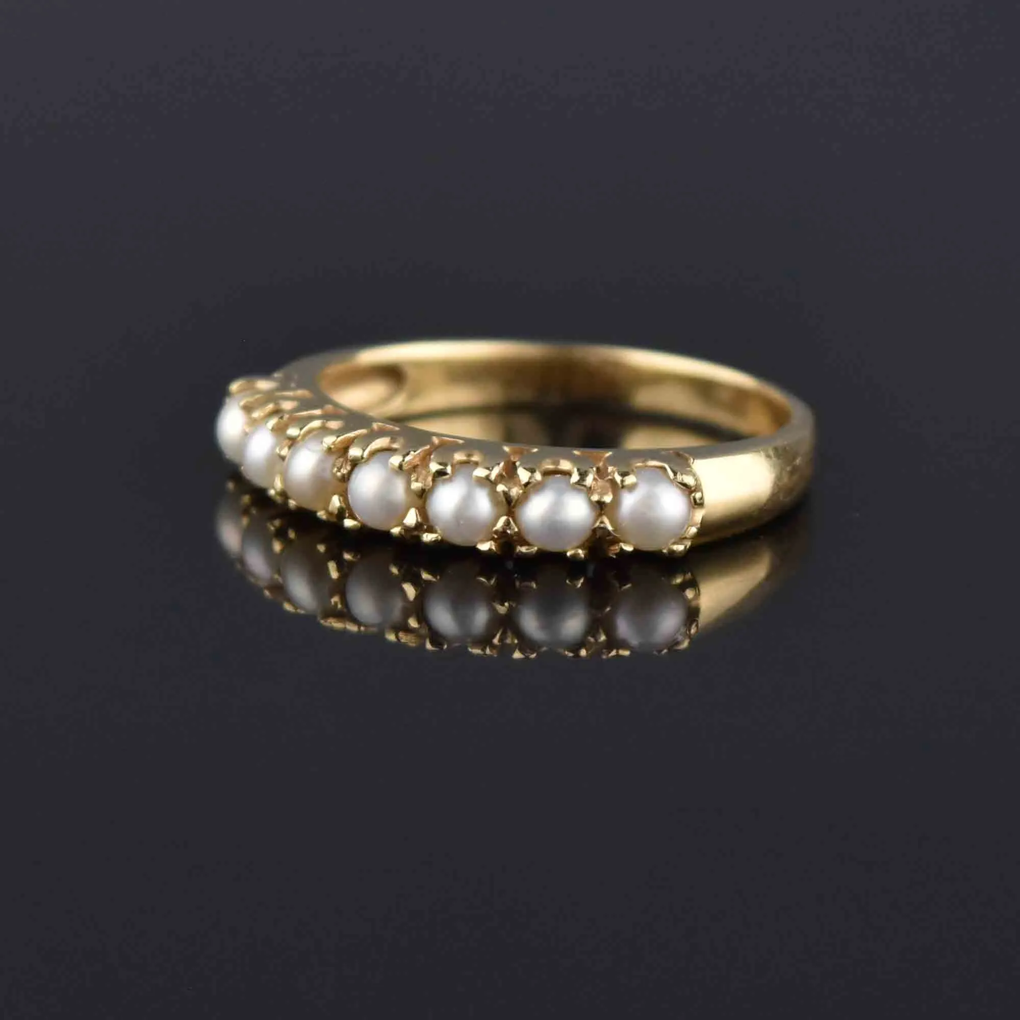 Estate 10K Gold Pearl Half Hoop Ring, Sz 6.5