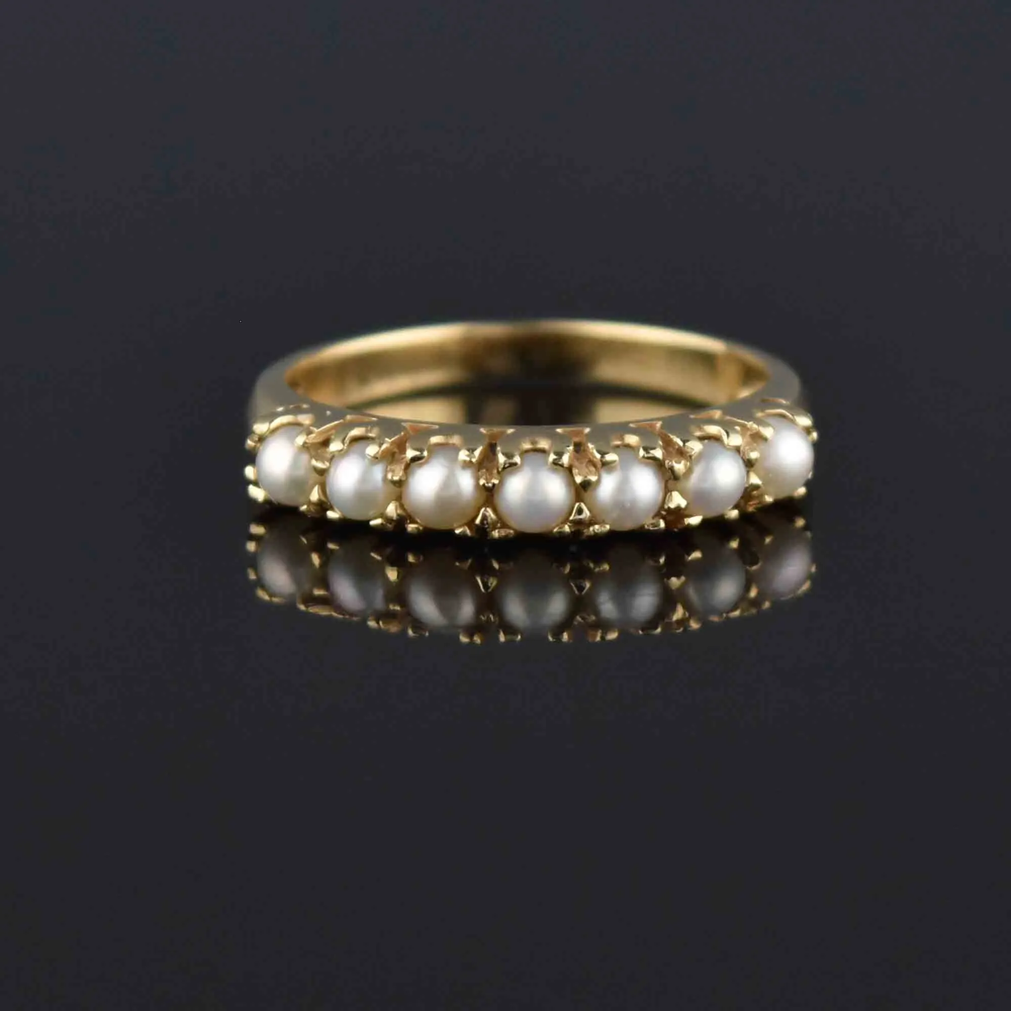 Estate 10K Gold Pearl Half Hoop Ring, Sz 6.5