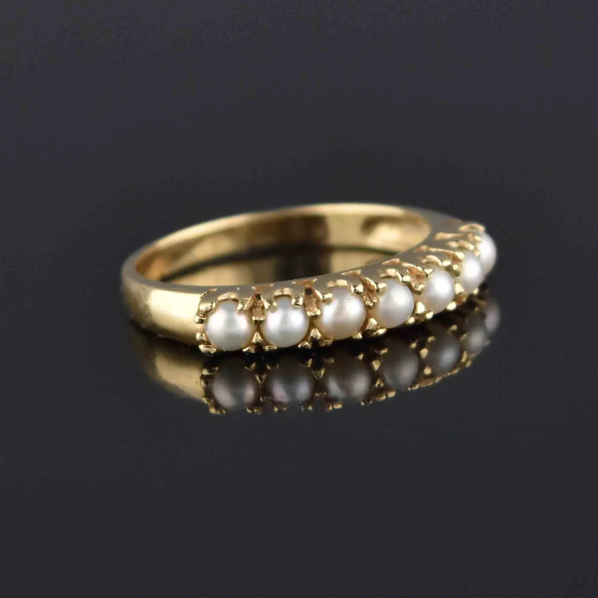 Estate 10K Gold Pearl Half Hoop Ring, Sz 6.5