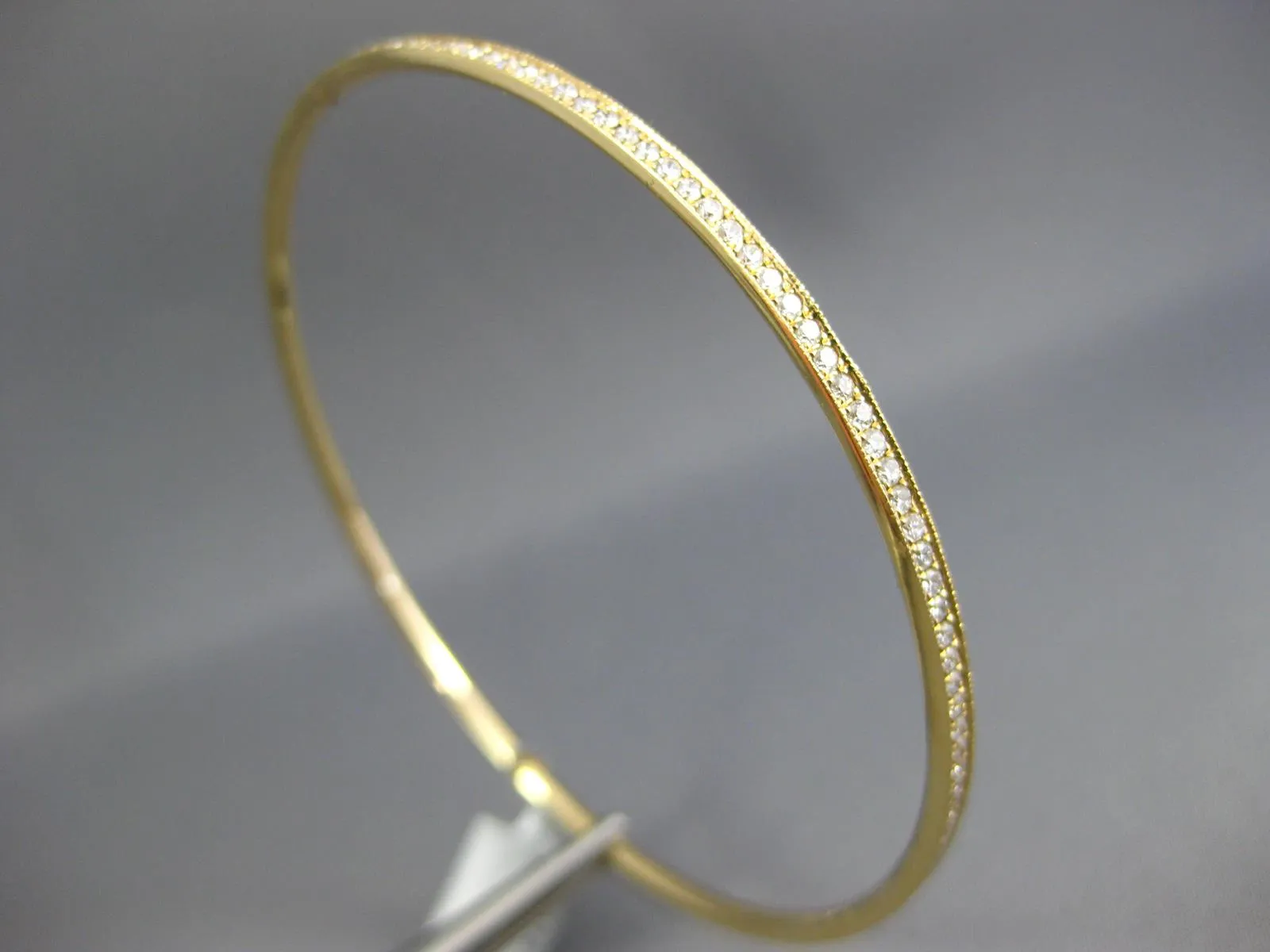 ESTATE 1.44CT DIAMOND 18K YELLOW GOLD CLASSIC 2mm ETERNITY ROUND BANGLE BRACELET