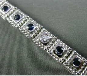 ESTATE 2.80CT DIAMOND SAPPHIRE 14KT WHITE GOLD FILIGREE MILGRAIN TENNIS BRACELET