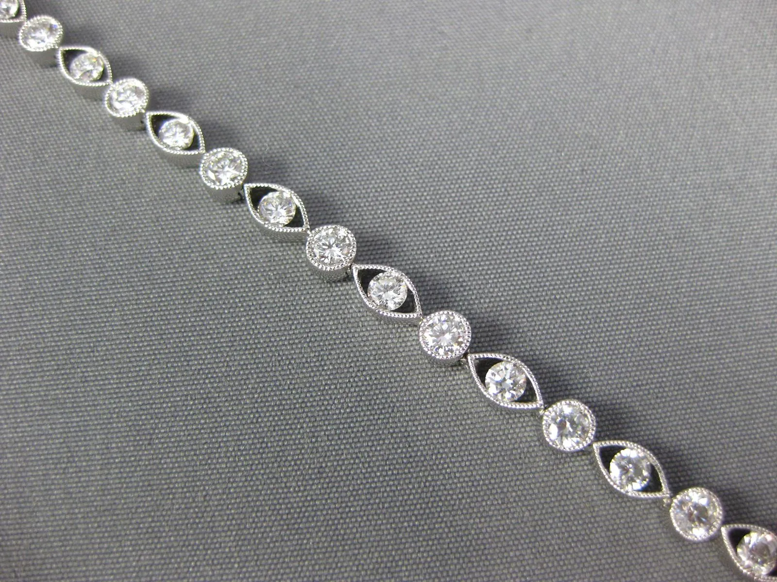 ESTATE 2.83CT DIAMOND 18KT WHITE GOLD 3D ROUND & MARQUISE ETOILE TENNIS BRACELET