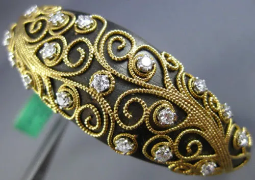 ESTATE LARGE 1.02CT DIAMOND 14KT YELLOW & BLACK GOLD 3D FILIGREE BANGLE BRACELET