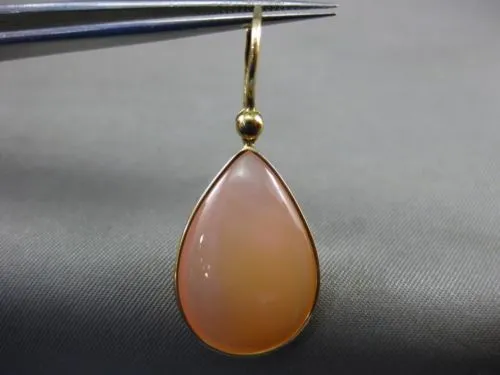 ESTATE LARGE AAA PINK QUARTZ 14KT YELLOW GOLD CLASSIC TEAR DROP HANGING EARRINGS