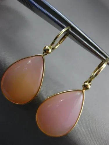 ESTATE LARGE AAA PINK QUARTZ 14KT YELLOW GOLD CLASSIC TEAR DROP HANGING EARRINGS