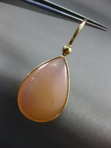 ESTATE LARGE AAA PINK QUARTZ 14KT YELLOW GOLD CLASSIC TEAR DROP HANGING EARRINGS