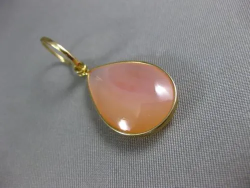 ESTATE LARGE AAA PINK QUARTZ 14KT YELLOW GOLD CLASSIC TEAR DROP HANGING EARRINGS