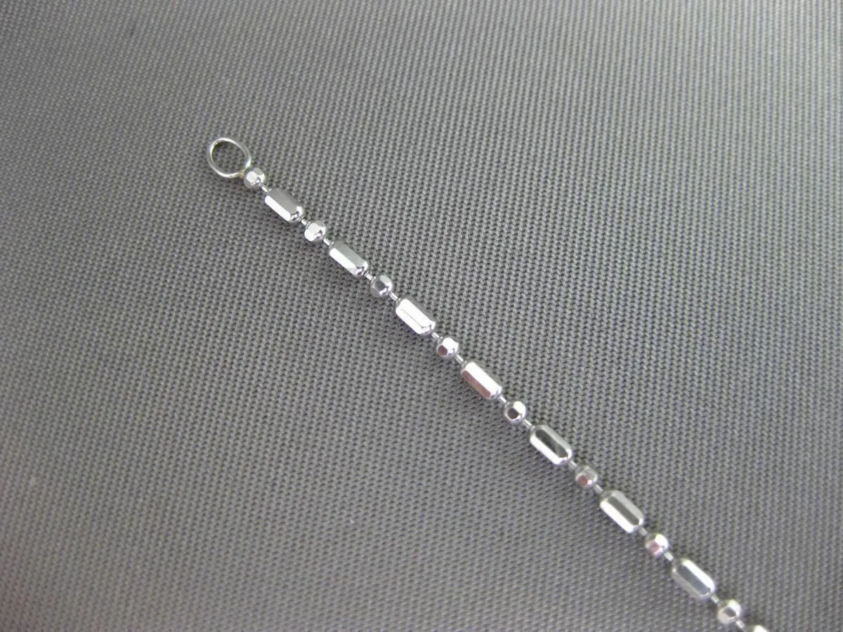 ESTATE LONG 14KT WHITE GOLD SHINY DIAMOND CUT BEAD WRIST / ANKLE BRACELET #24689