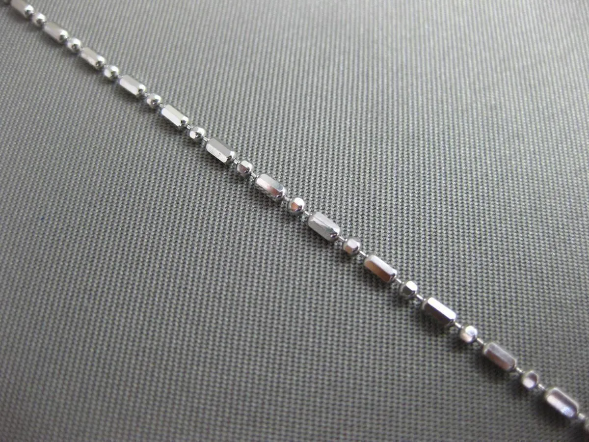 ESTATE LONG 14KT WHITE GOLD SHINY DIAMOND CUT BEAD WRIST / ANKLE BRACELET #24689