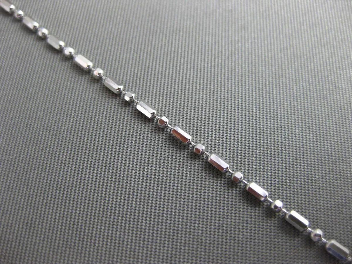 ESTATE LONG 14KT WHITE GOLD SHINY DIAMOND CUT BEAD WRIST / ANKLE BRACELET #24689