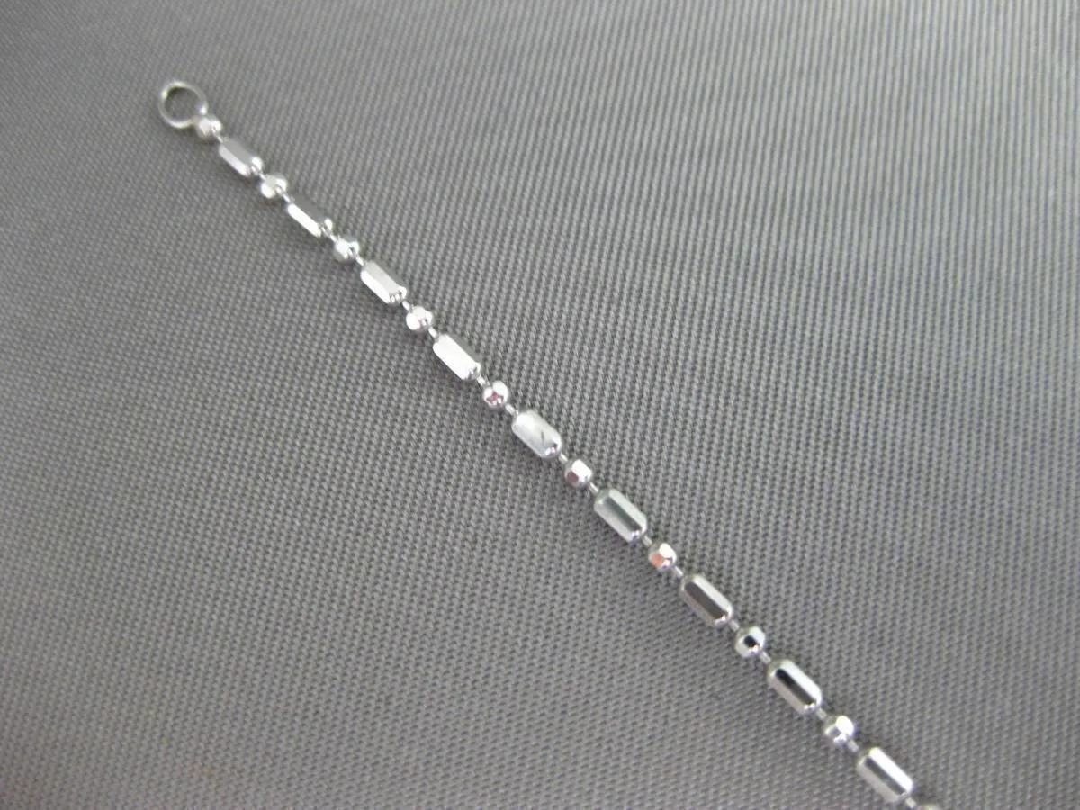 ESTATE LONG 14KT WHITE GOLD SHINY DIAMOND CUT BEAD WRIST / ANKLE BRACELET #24689