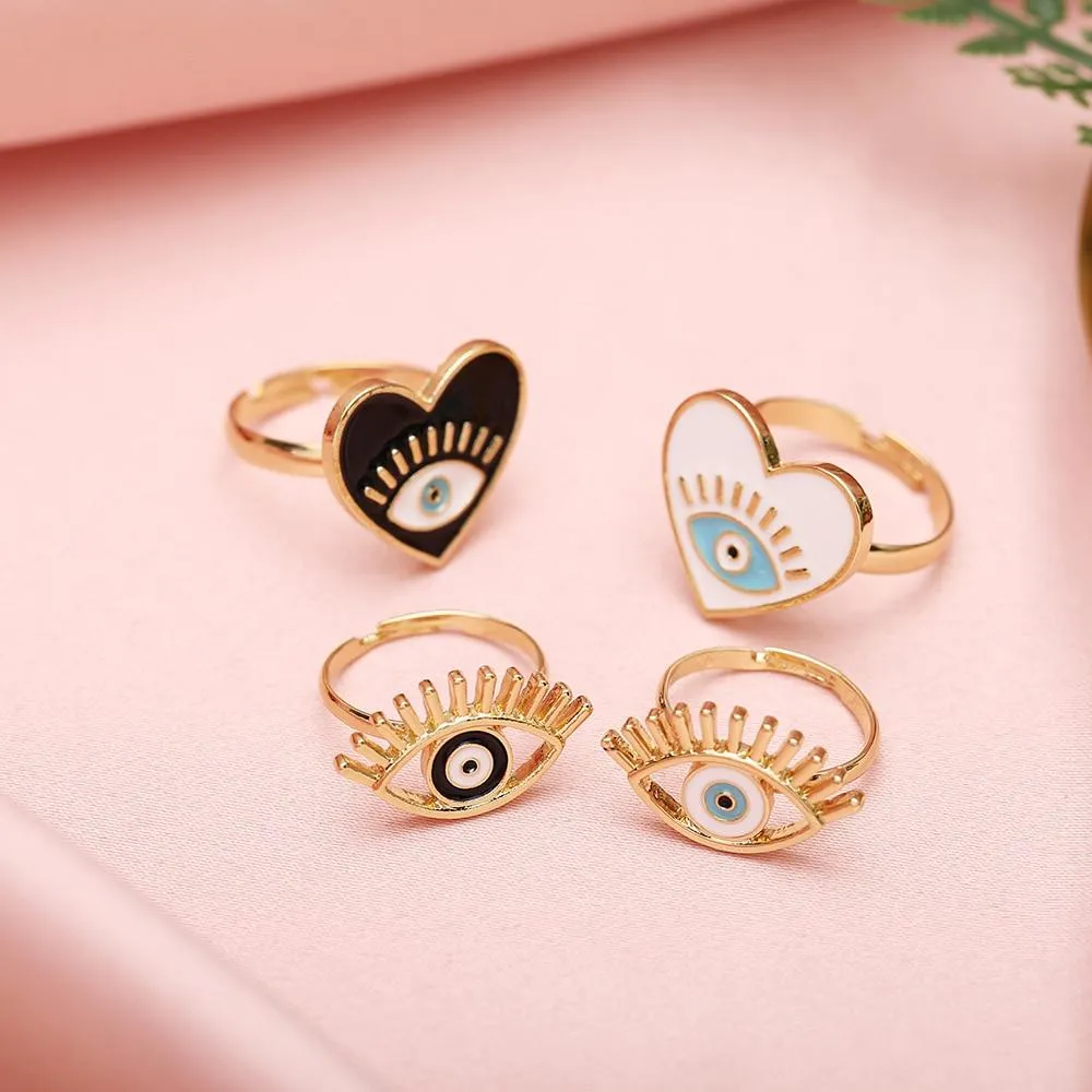 Evil Eye Heart Shape Gold Ring Pink