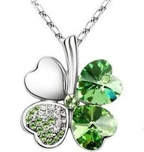 Fashion Austria Crystal Sweet style half rhinestone crystal clover Pendant Necklace