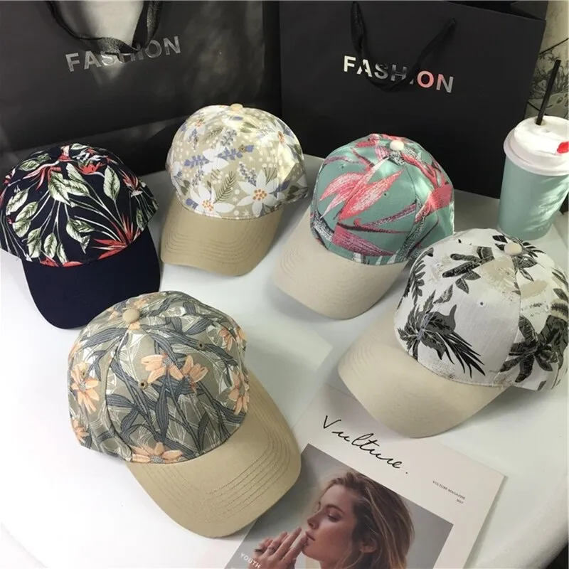 Fashion Women Cap Flowers And Foliage Print Baseball Cap Female Outdoor Streetwear Caps Hats