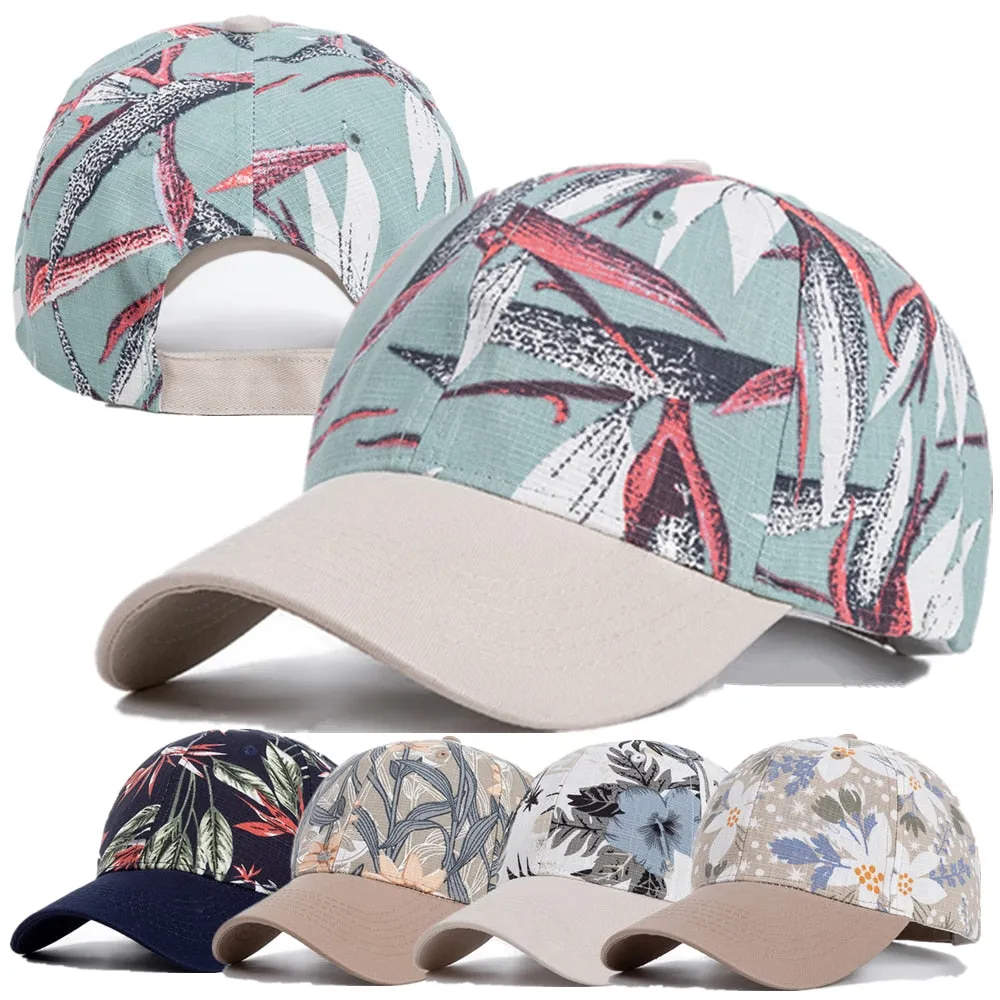 Fashion Women Cap Flowers And Foliage Print Baseball Cap Female Outdoor Streetwear Caps Hats