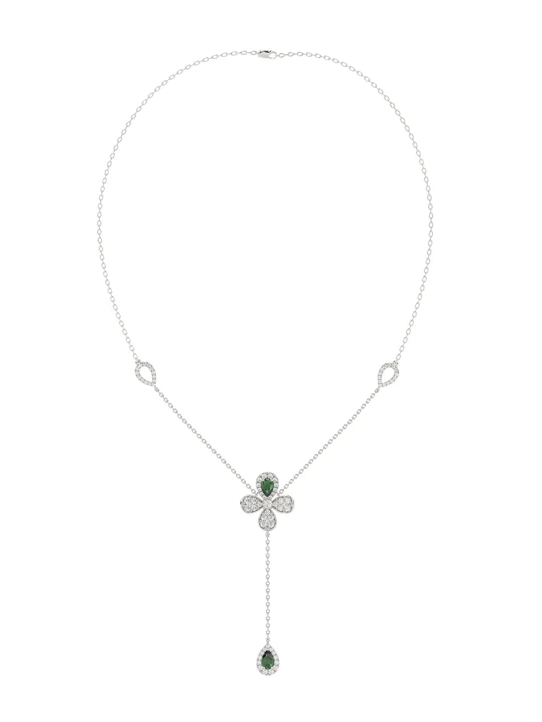 Floral White Gold Y Necklace