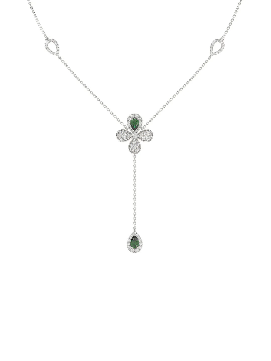 Floral White Gold Y Necklace