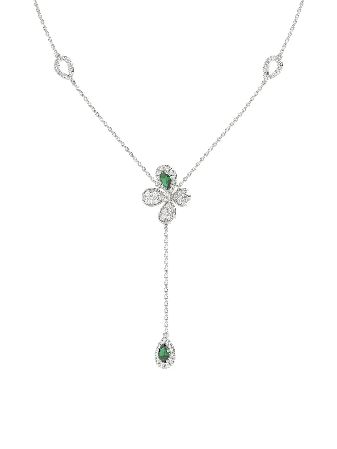 Floral White Gold Y Necklace