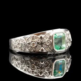 Floral Wide Wedding Band With Diamond & Emerald