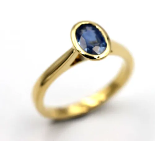 Genuine Bezel Set 18ct Yellow Gold Blue Sapphire Oval Dress Ring - One only!