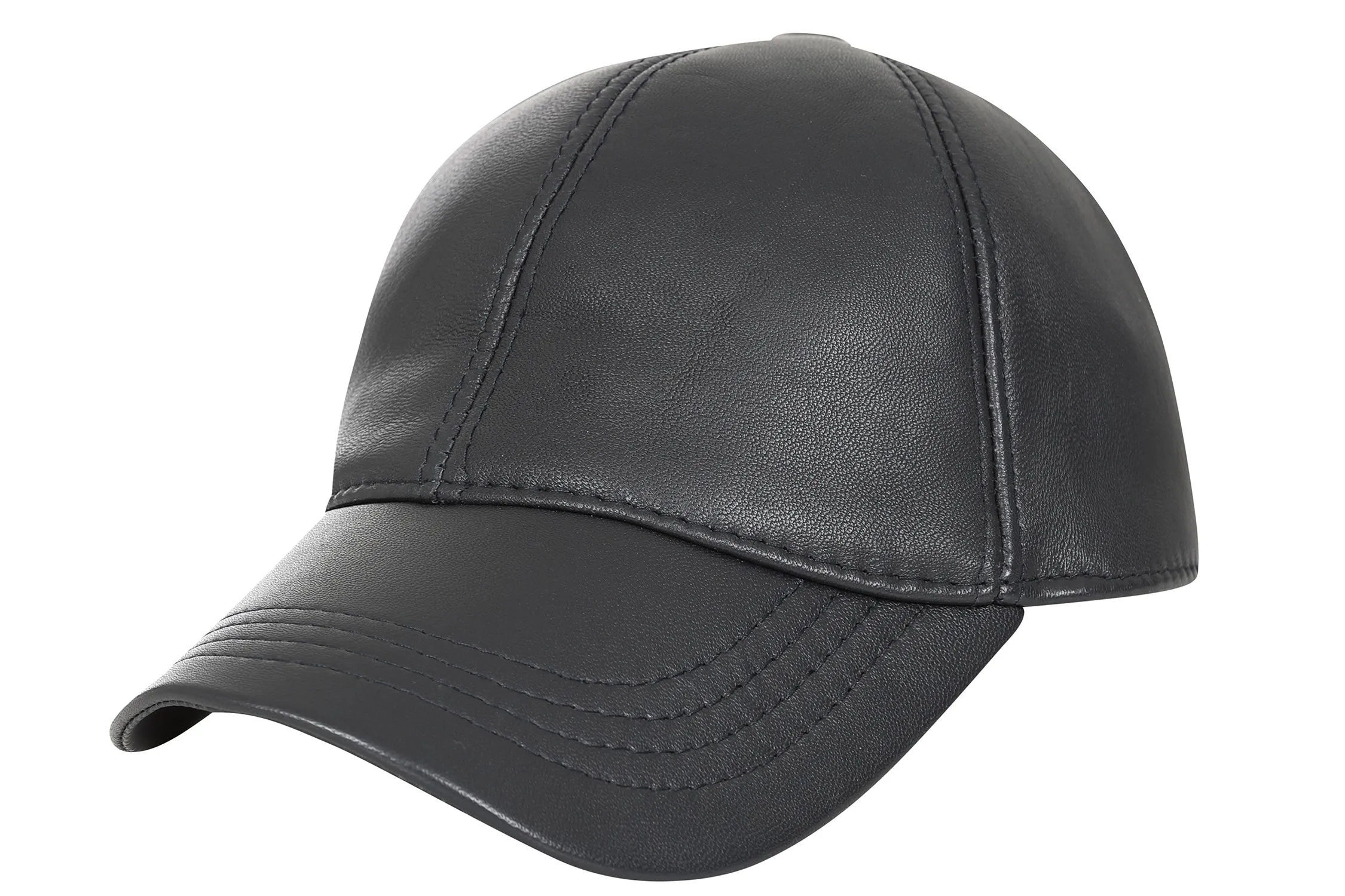 Genuine Blue Grey Leather Baseball Cap Curved Peak