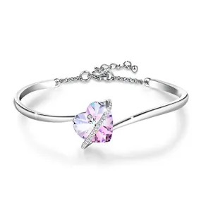 GEORGE · SMITH Womens Silver Bracelet Heart Bracelet for Women with Purple Crystal