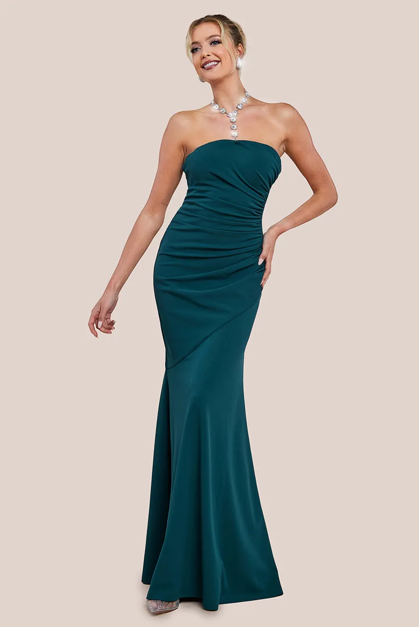 Goddiva Scuba Crepe Bandeau Maxi With Diamante Necklace - Emerald Green