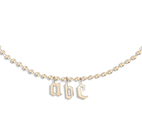 Gold Ball Gothic Initial Chain Necklace