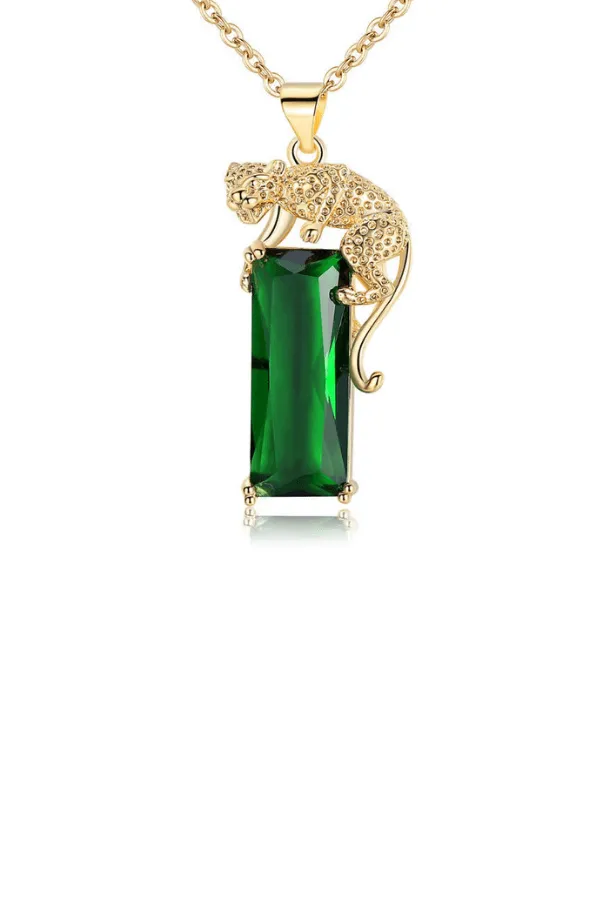 Gold Cheetah Emerald Pendant Necklace