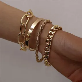 Gold Curb Chain Bracelets Set