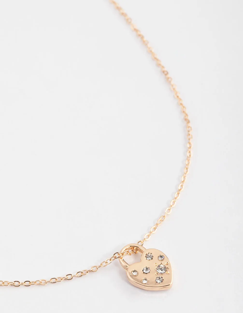 Gold Diamante Heart Locket Pendant Necklace