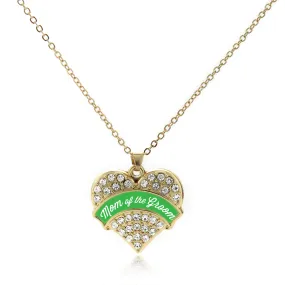 Gold Emerald Green Mom of the Groom Pave Heart Charm Classic Necklace