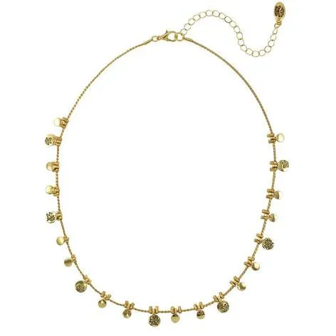 Gold Etched Flower Drop Necklace