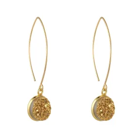 Gold Filled Druzy Quartz Oval Open Earrings (Yellow gold colour)